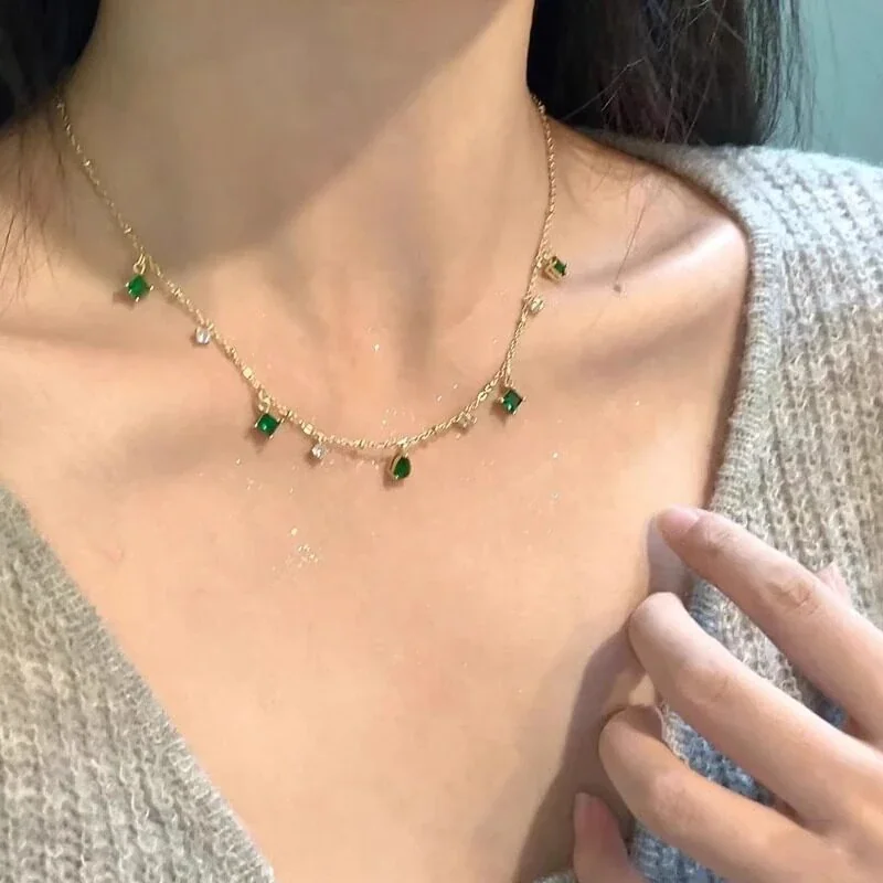 Luminous Teardrop and Square Station 925 Sterling Silver Necklace