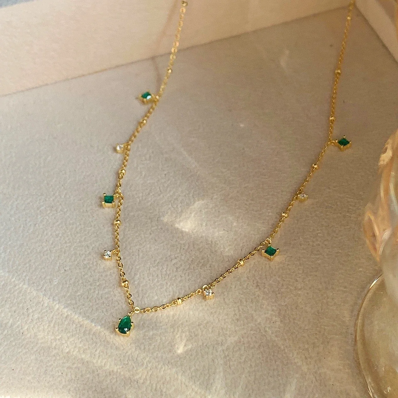 Luminous Teardrop and Square Station 925 Sterling Silver Necklace