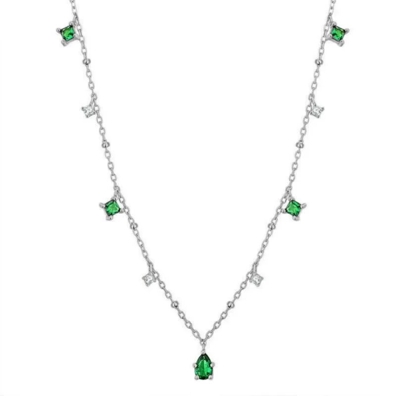 Luminous Teardrop and Square Station 925 Sterling Silver Necklace - Silver