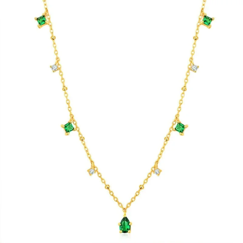 Luminous Teardrop and Square Station 925 Sterling Silver Necklace - Gold