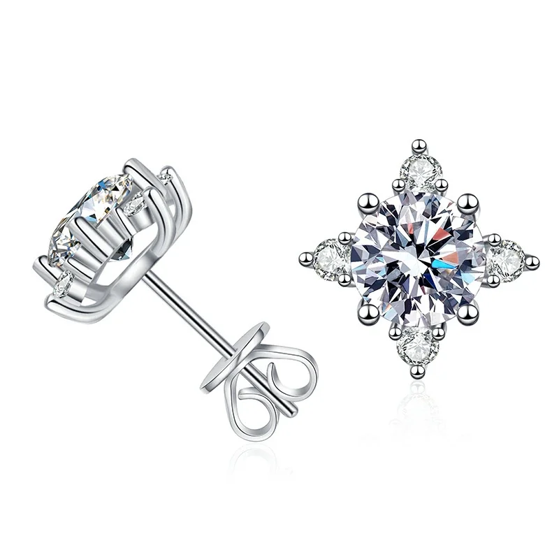 Radiant Round Moissanite Starburst 925 Sterling Silver Stud Earrings