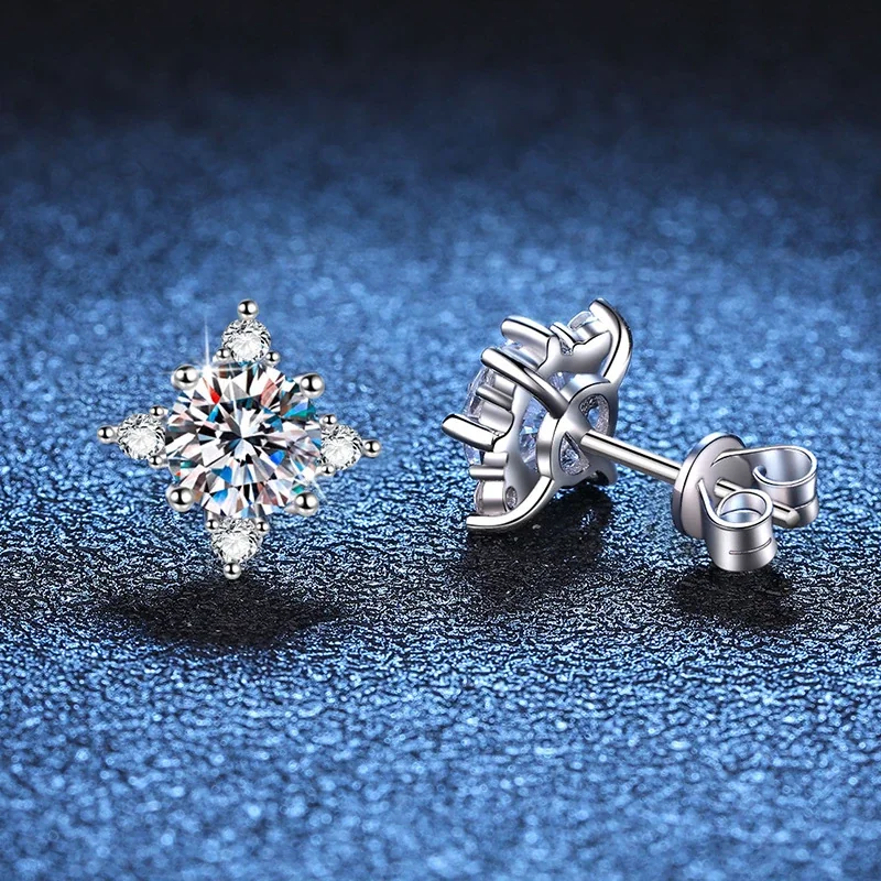Radiant Round Moissanite Starburst 925 Sterling Silver Stud Earrings