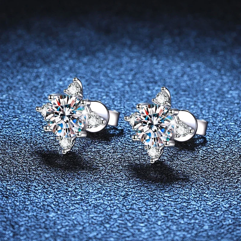 Radiant Round Moissanite Starburst 925 Sterling Silver Stud Earrings