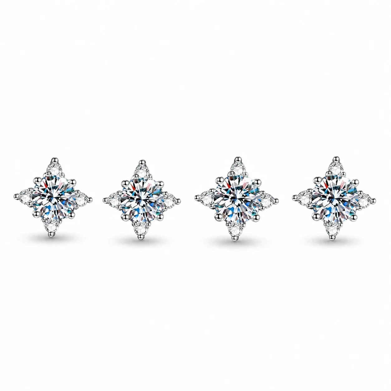 Radiant Round Moissanite Starburst 925 Sterling Silver Stud Earrings