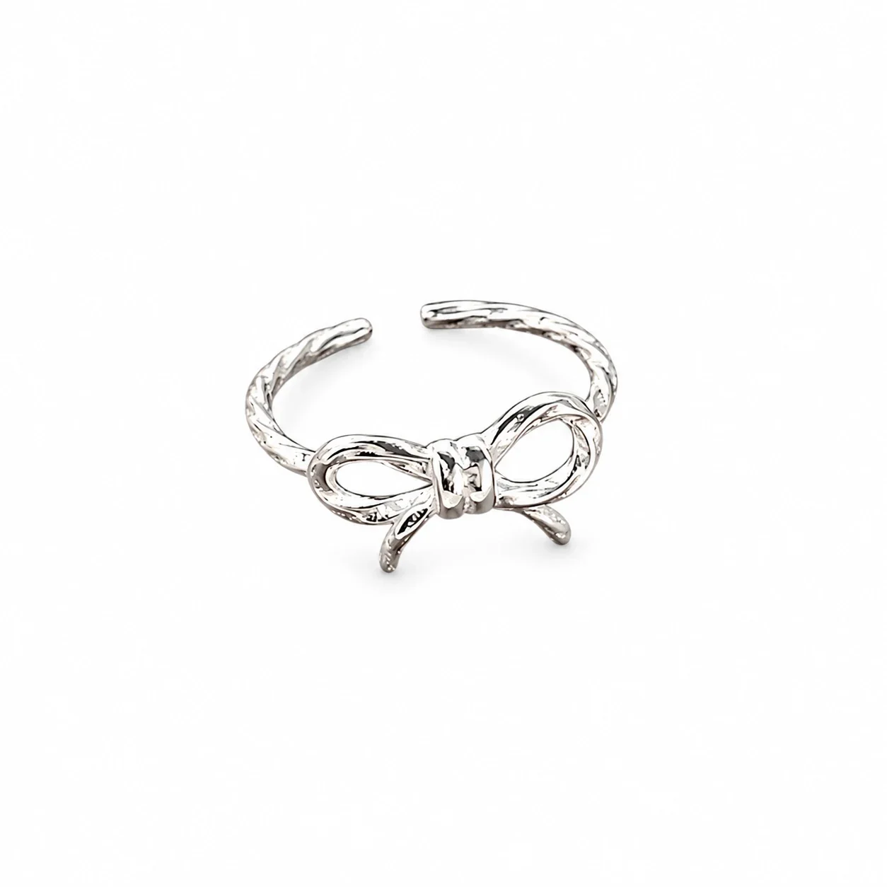 Delicate 925 Sterling Silver Bow and Twisted Open Ring
