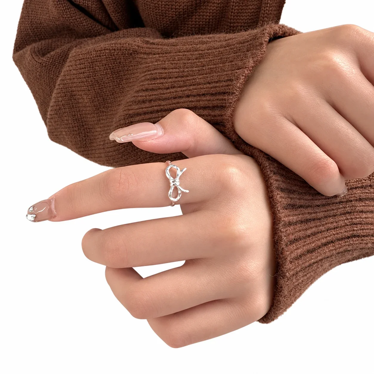Delicate 925 Sterling Silver Bow and Twisted Open Ring