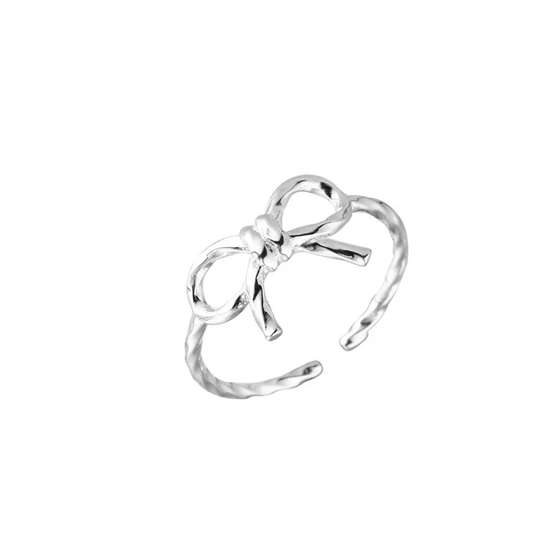 Delicate 925 Sterling Silver Bow and Twisted Open Ring