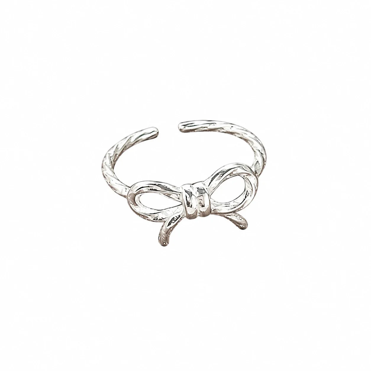 Delicate 925 Sterling Silver Bow and Twisted Open Ring - Silver