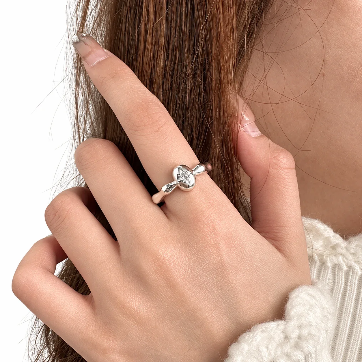 Celestial 925 Sterling Silver Eight-Point Star Open Ring