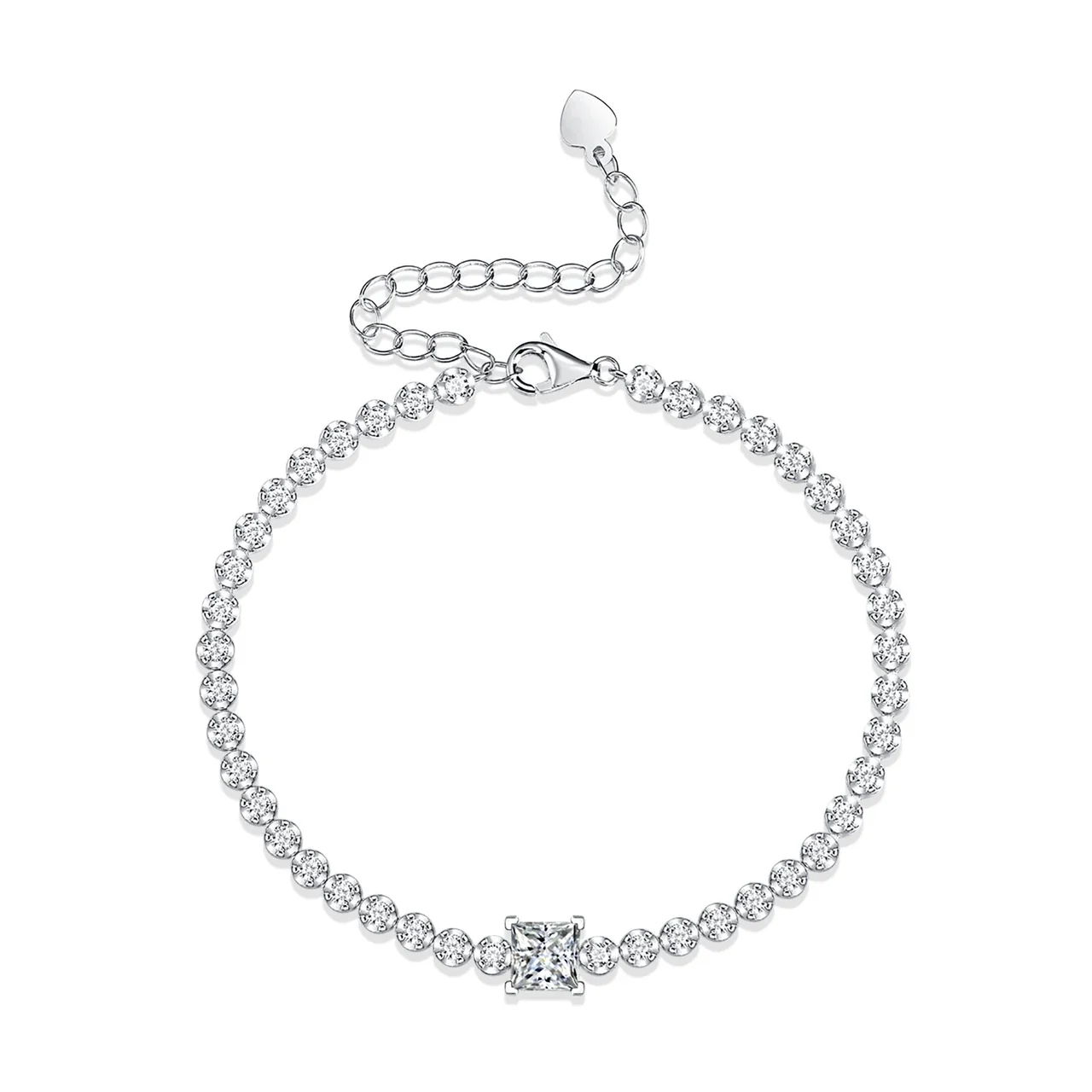 Brilliant 925 Sterling Silver Princess-Cut Prong-Set Moissanite Tennis Bracelet