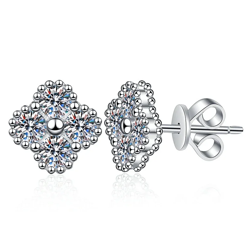 Clover Four-Stone 925 Sterling Silver Moissanite Stud Earrings