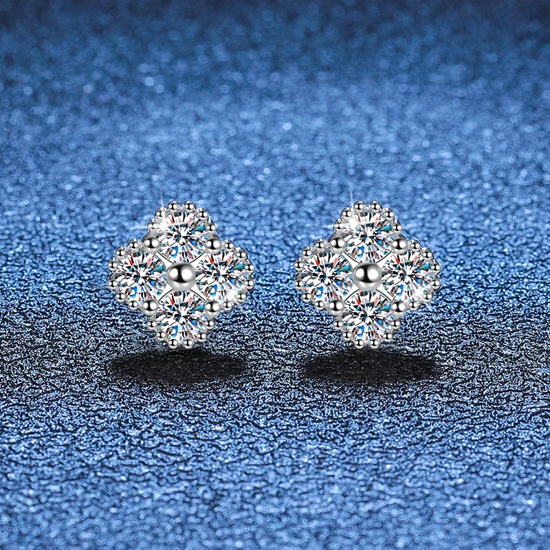 Clover Four-Stone 925 Sterling Silver Moissanite Stud Earrings