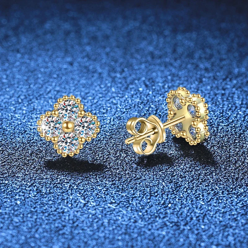 Clover Four-Stone 925 Sterling Silver Moissanite Stud Earrings