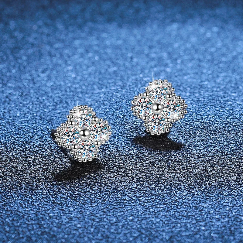 Clover Four-Stone 925 Sterling Silver Moissanite Stud Earrings