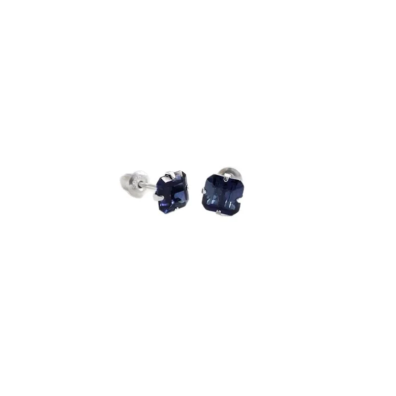 Midnight-Blue Square Sapphire 925 Sterling Silver Stud Earrings