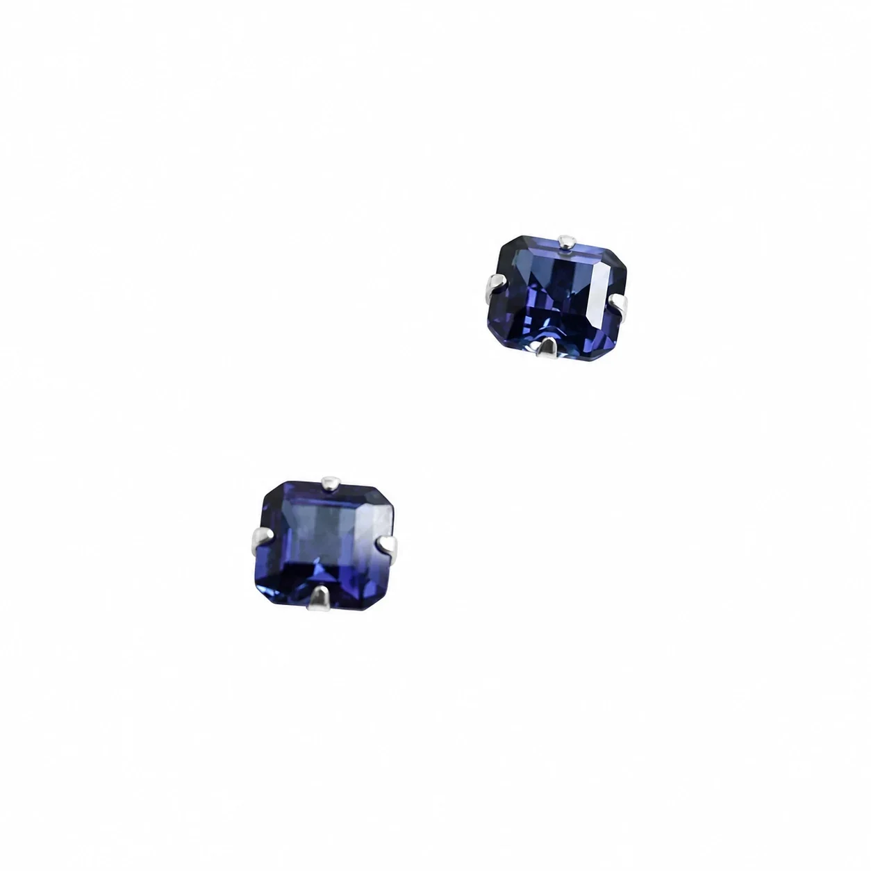 Midnight-Blue Square Sapphire 925 Sterling Silver Stud Earrings