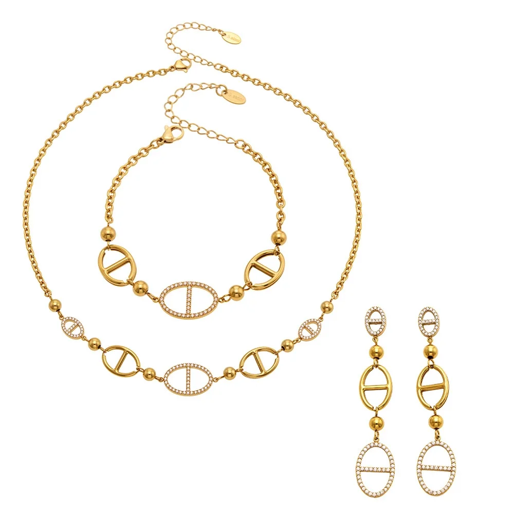 Geometric Gold-Plated Oval Link Stainless Steel Jewelry Set