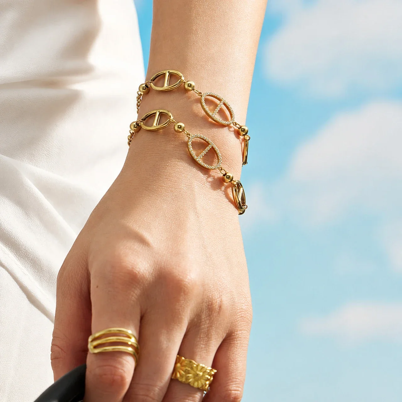Geometric Gold-Plated Oval Link Stainless Steel Jewelry Set