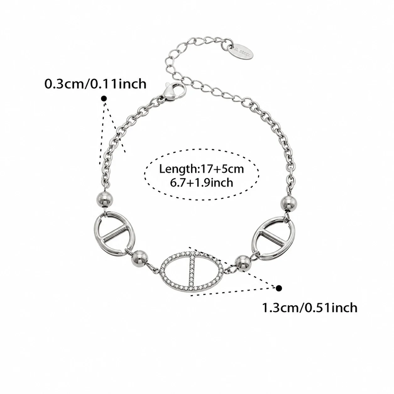 Geometric Gold-Plated Oval Link Stainless Steel Jewelry Set - Steel 17+5 cm