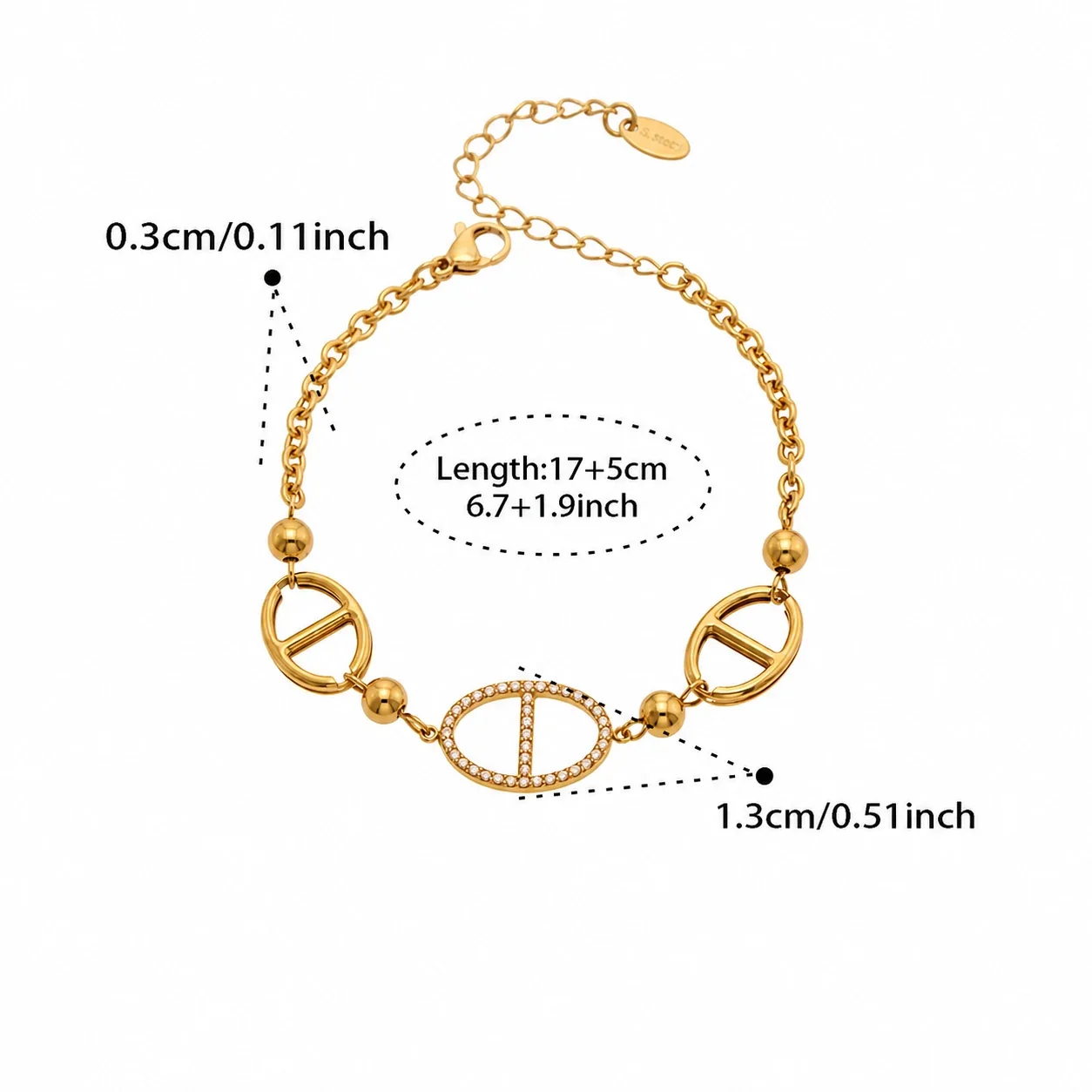 Geometric Gold-Plated Oval Link Stainless Steel Jewelry Set - Gold 17+5 cm