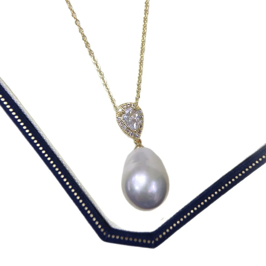 Luminous Gold-Plated Teardrop CZ Pearl Pendant Necklace