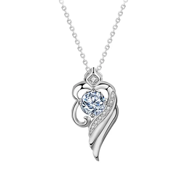 Radiant 925 Sterling Silver Wing Pavé Moissanite Pendant Necklace