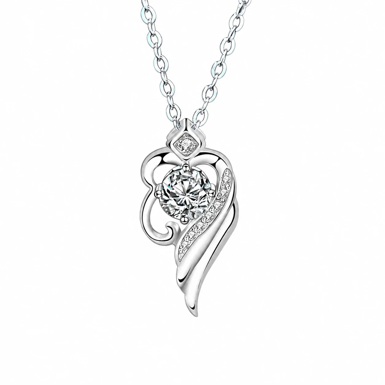 Radiant 925 Sterling Silver Wing Pavé Pendant Necklace
