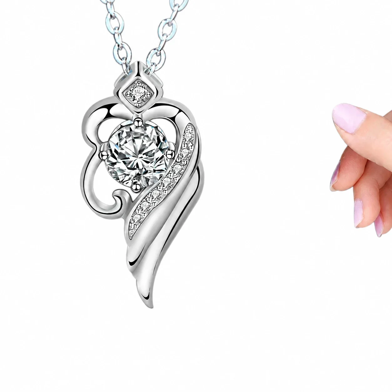 Radiant 925 Sterling Silver Wing Pavé Pendant Necklace