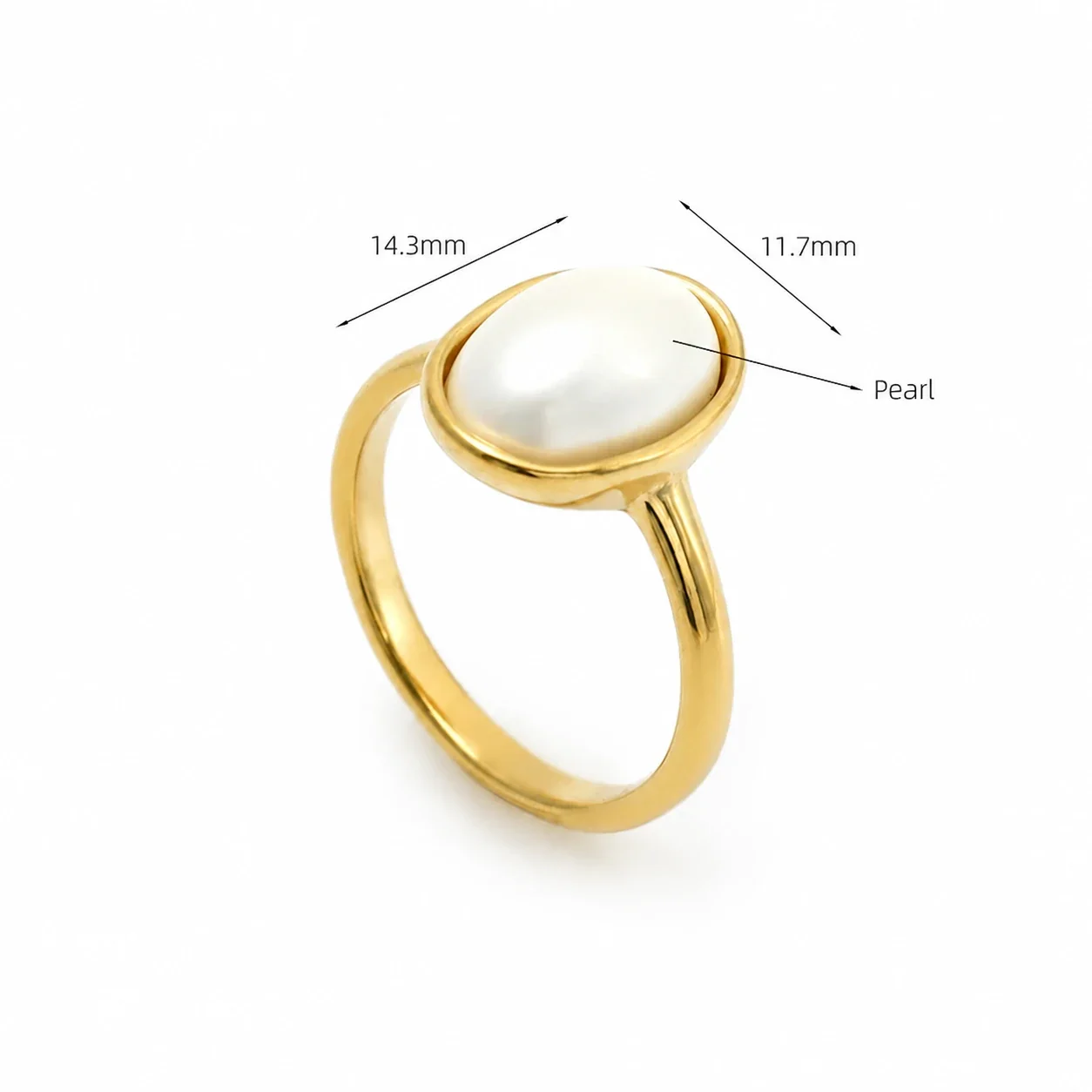 Luminous Gold-Plated Stainless Steel Oval Pearl-effect-Effect Ring - 6