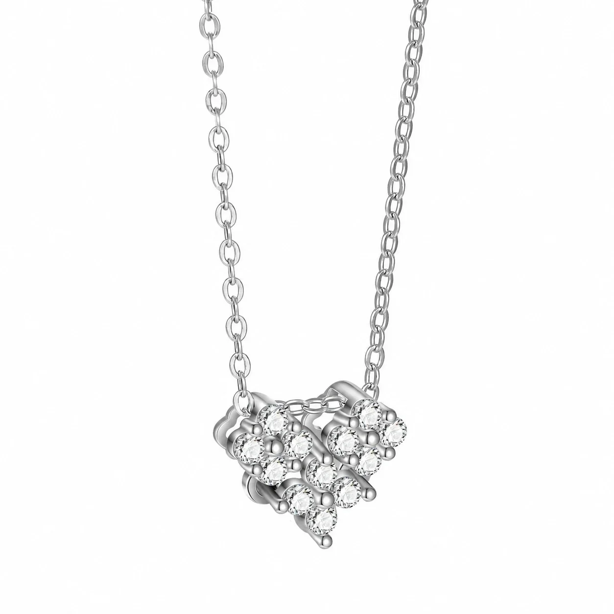 Dainty 925 Sterling Silver Round Cubic Zirconia Cluster Heart Necklace