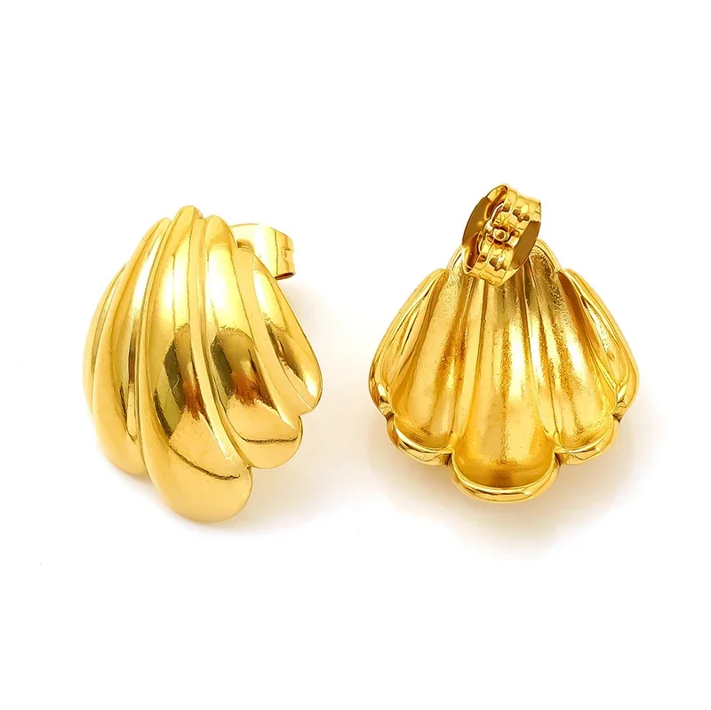 Sculptural Scallop Ribbed Stainless Steel Stud Earrings
