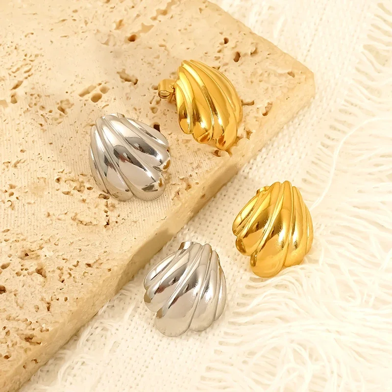 Sculptural Scallop Ribbed Stainless Steel Stud Earrings