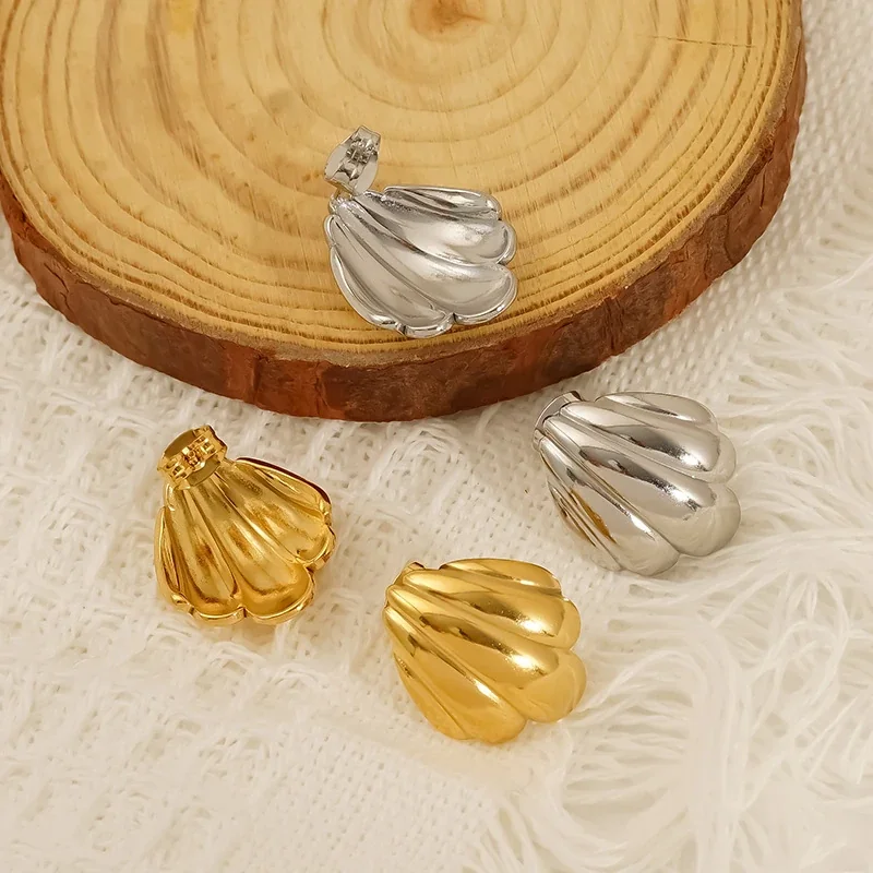 Sculptural Scallop Ribbed Stainless Steel Stud Earrings