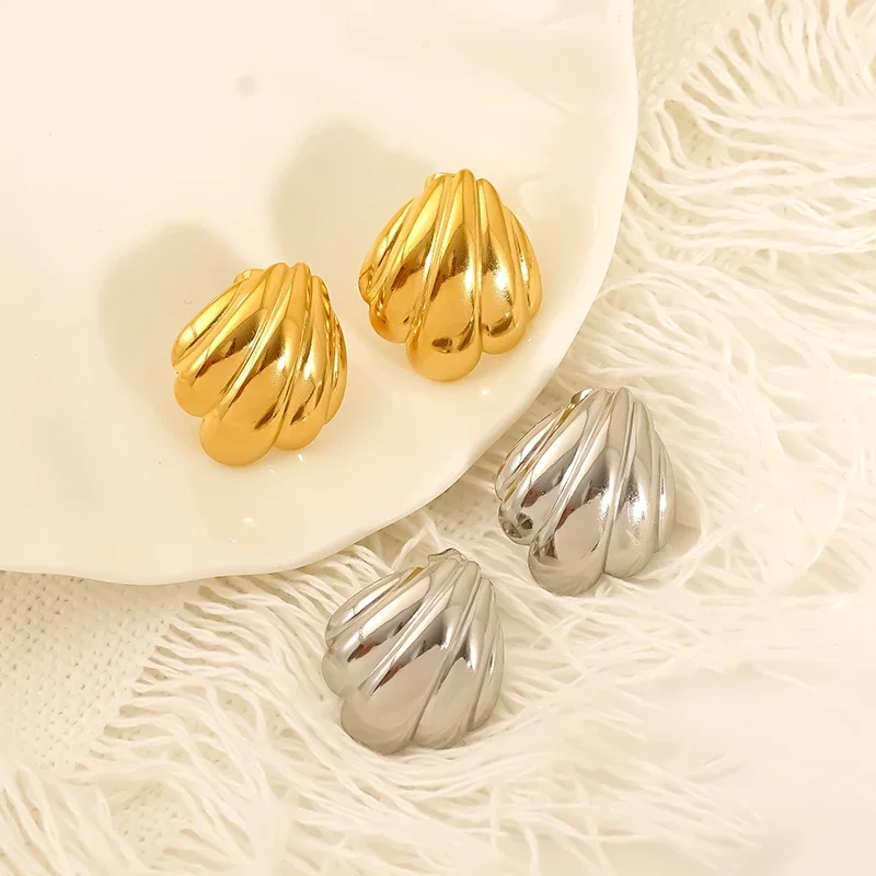 Sculptural Scallop Ribbed Stainless Steel Stud Earrings