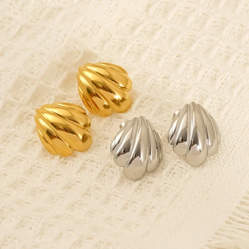 Sculptural Scallop Ribbed Stainless Steel Stud Earrings