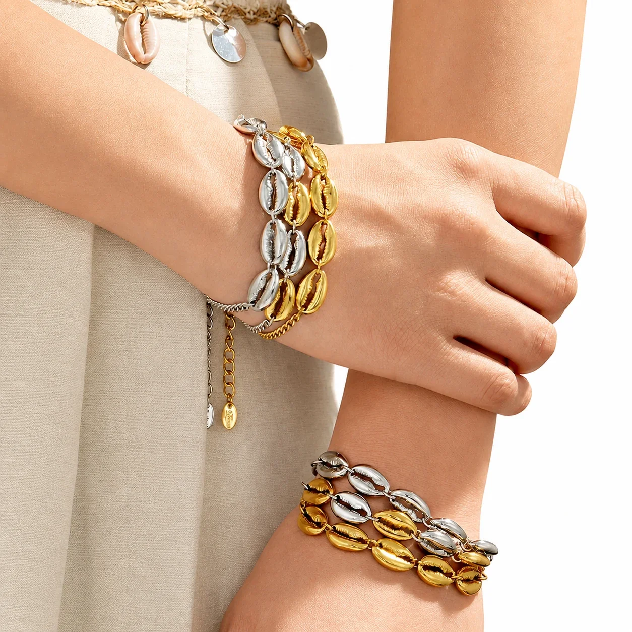 Coastal Gold PVD Cowrie Shell Curb Chain Bracelet