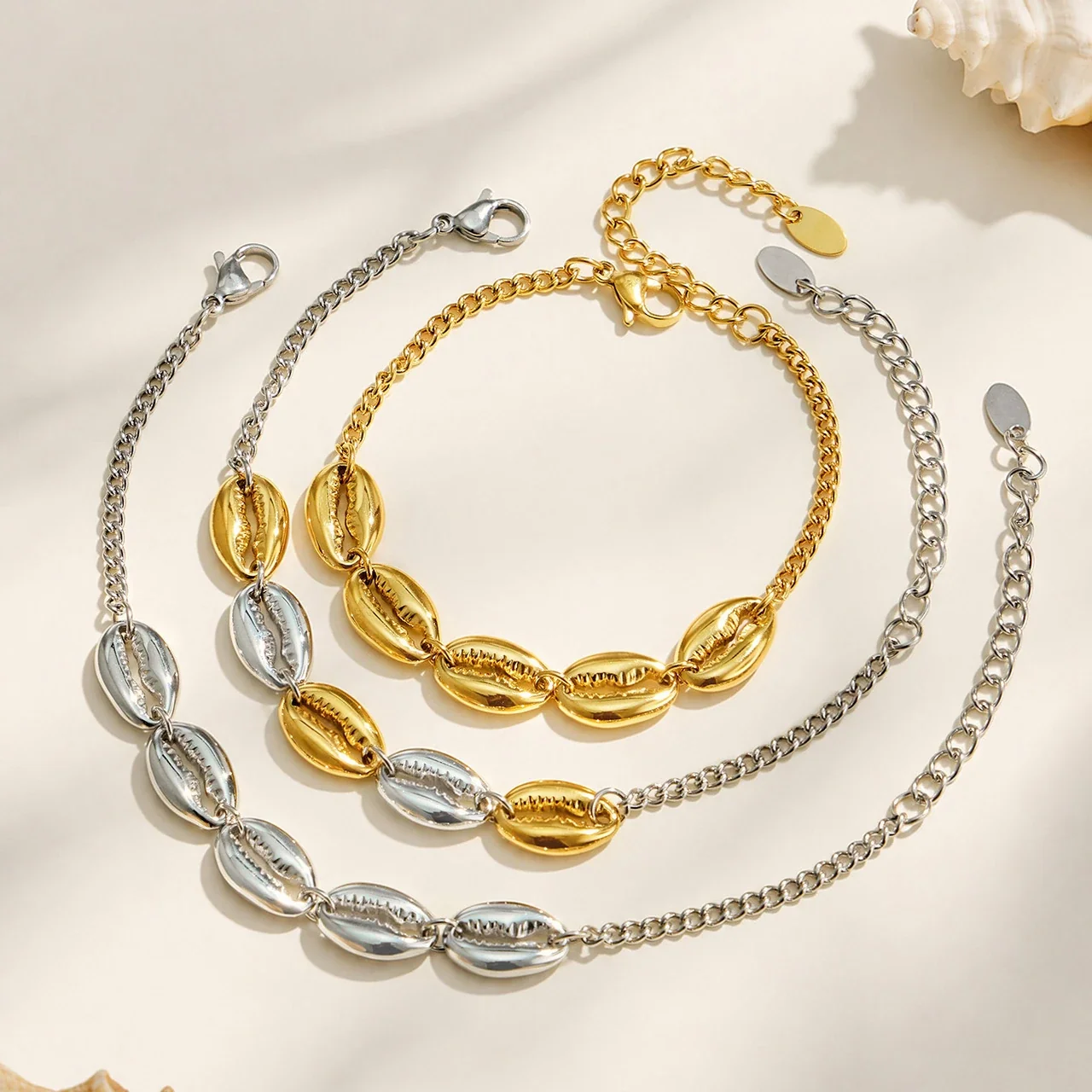 Coastal Gold PVD Cowrie Shell Curb Chain Bracelet