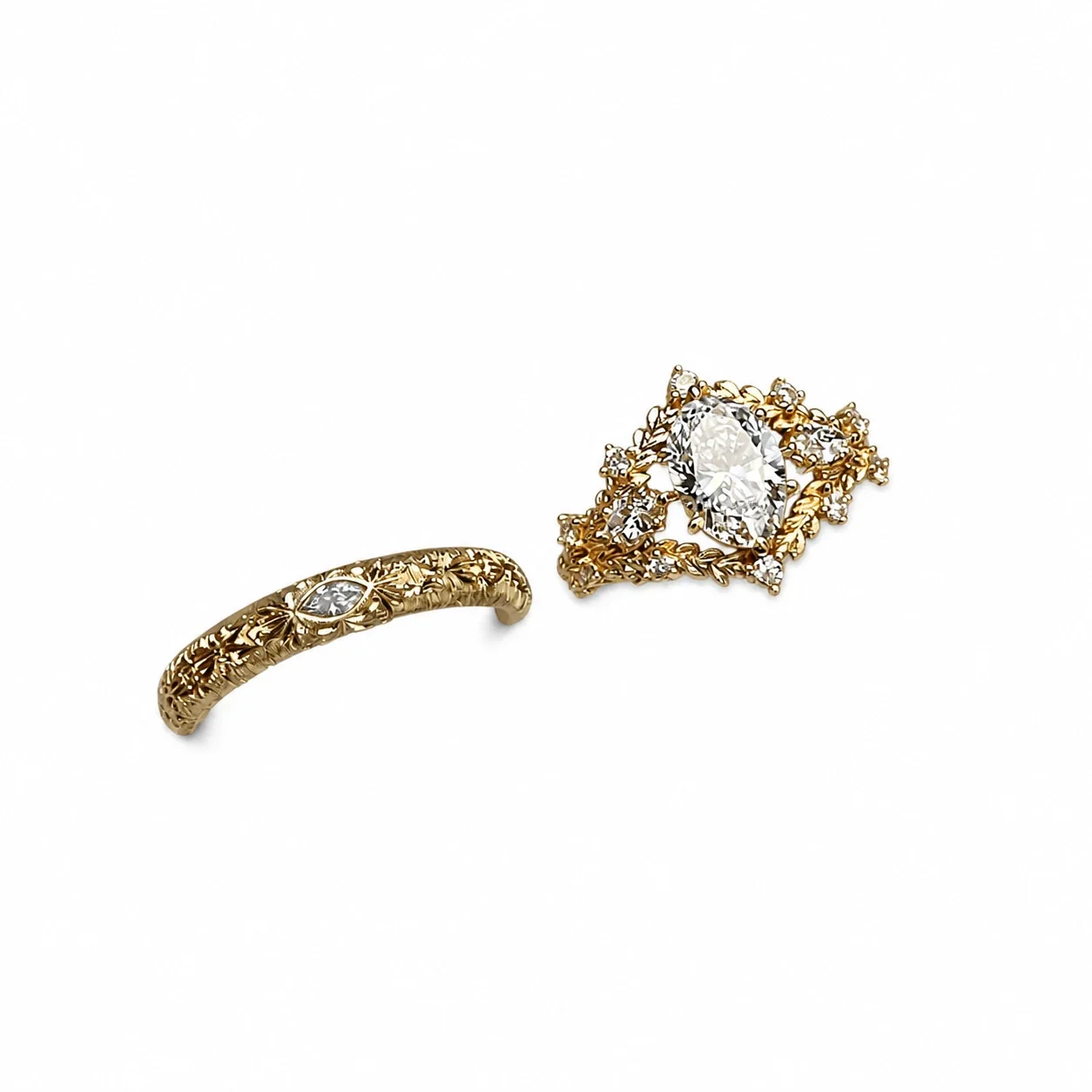 Ornate Gold-Plated Copper Vine Oval/Marquise CZ Ring