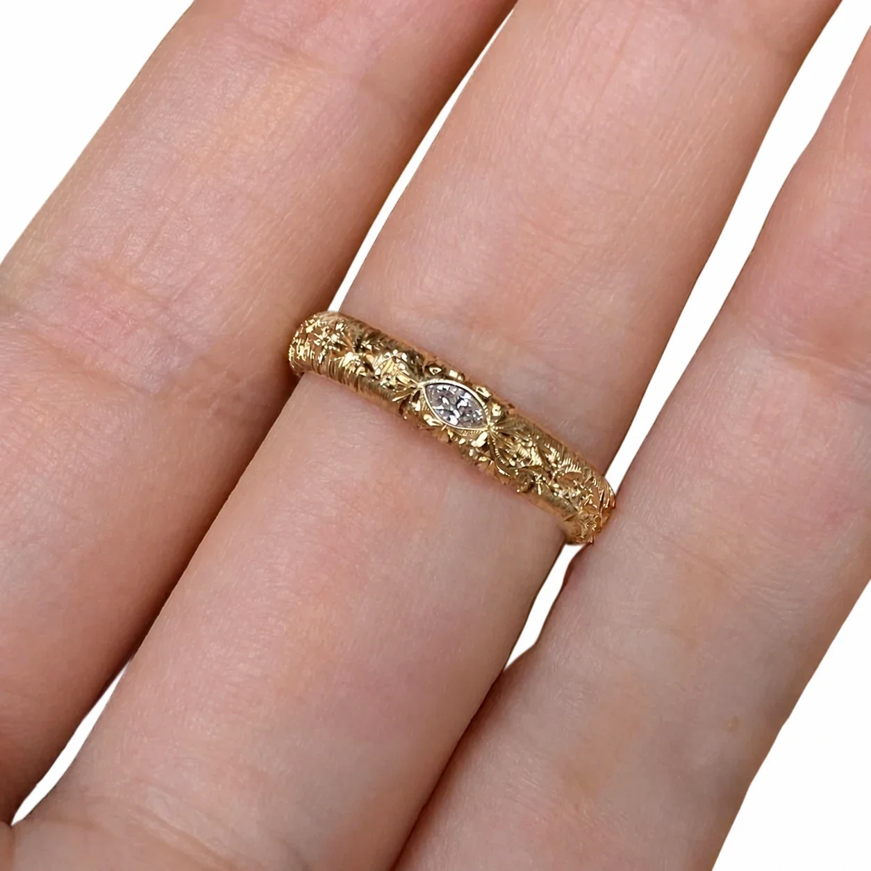 Ornate Gold-Plated Copper Vine Oval/Marquise CZ Ring