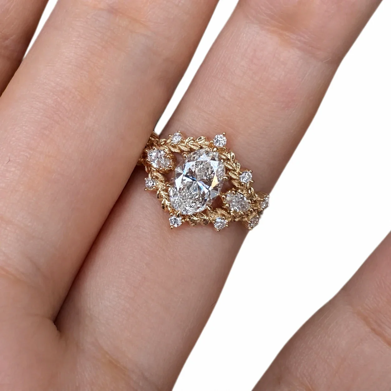 Ornate Gold-Plated Copper Vine Oval/Marquise CZ Ring