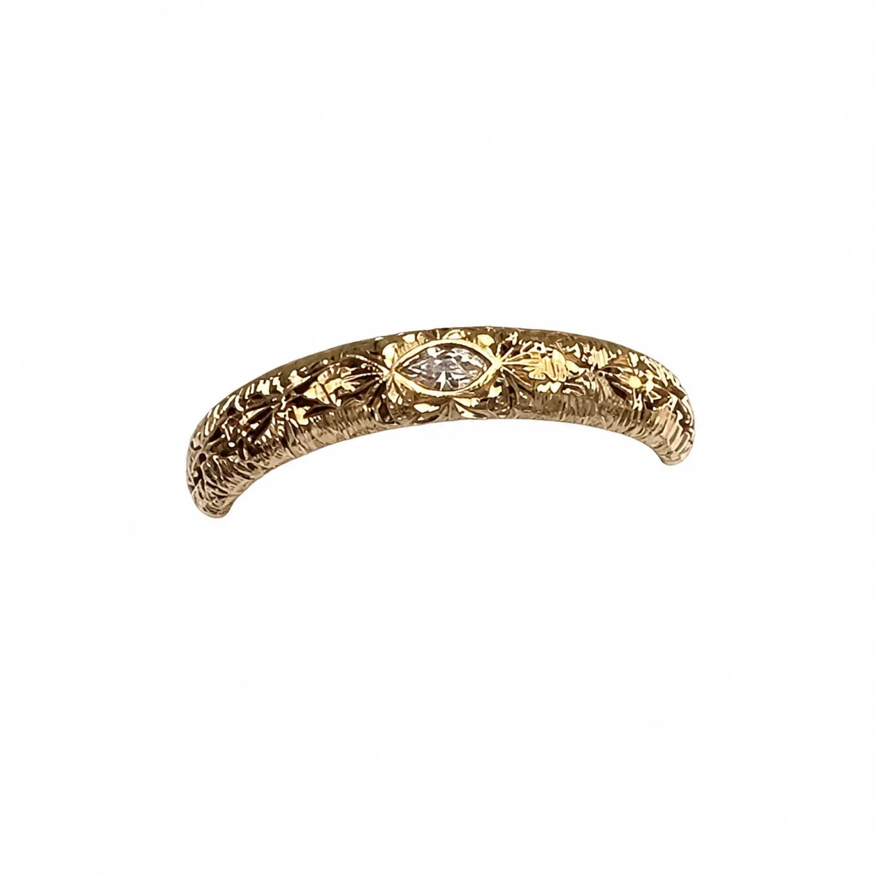 Ornate Gold-Plated Copper Vine Oval/Marquise CZ Ring