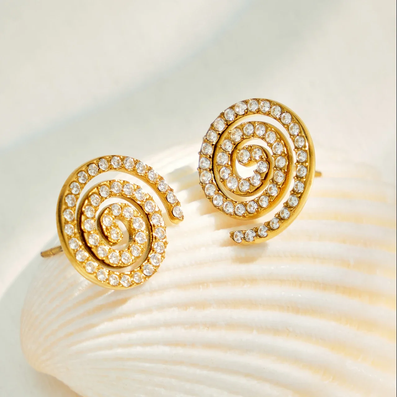 Radiant Spiral Pavé Stainless Steel Stud Earrings