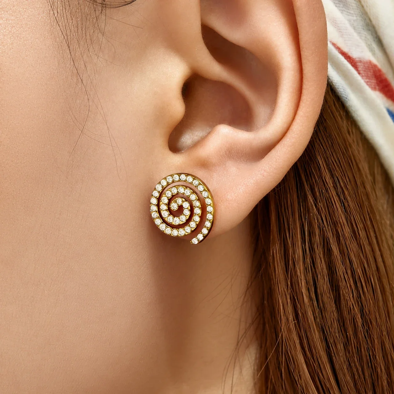 Radiant Spiral Pavé Stainless Steel Stud Earrings