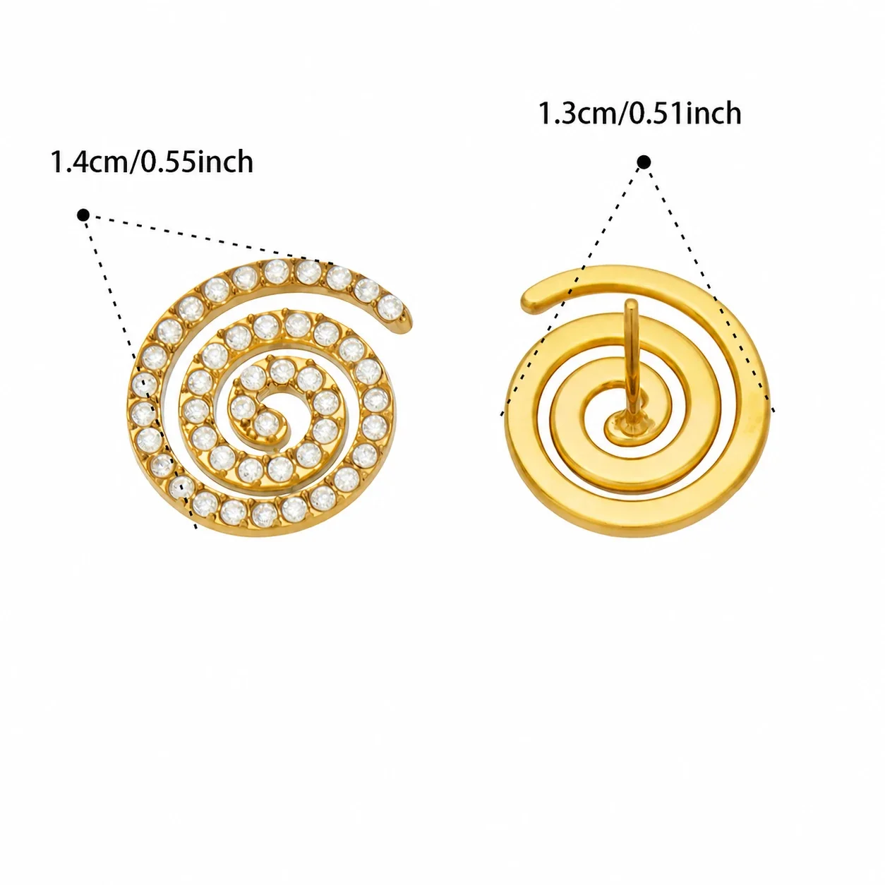 Radiant Spiral Pavé Stainless Steel Stud Earrings - Gold