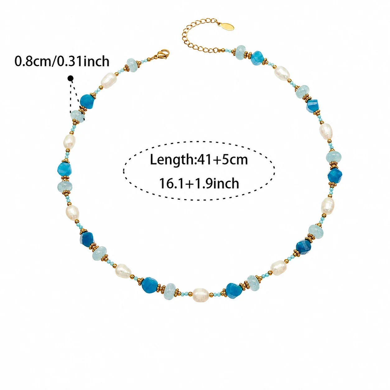 Vivid 18K Gold-Plated Blue Faceted Bead Freshwater Pearl Necklace - Gold / Blue