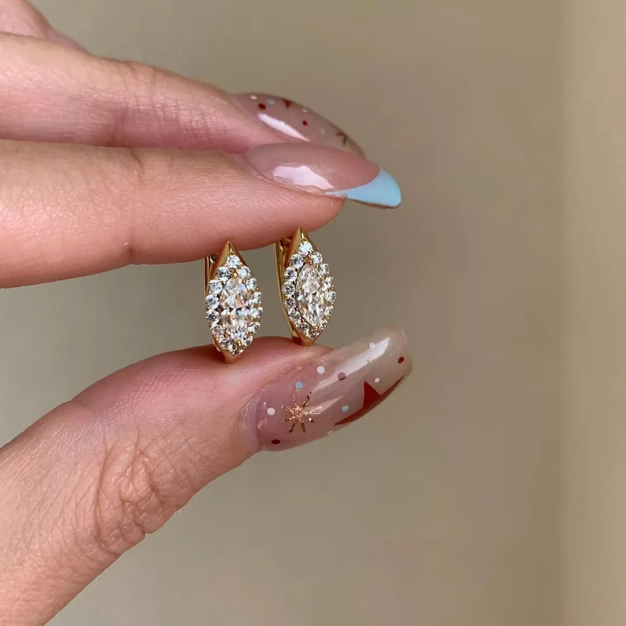 Refined 18K Gold-Plated Marquise Halo Hoop Earrings