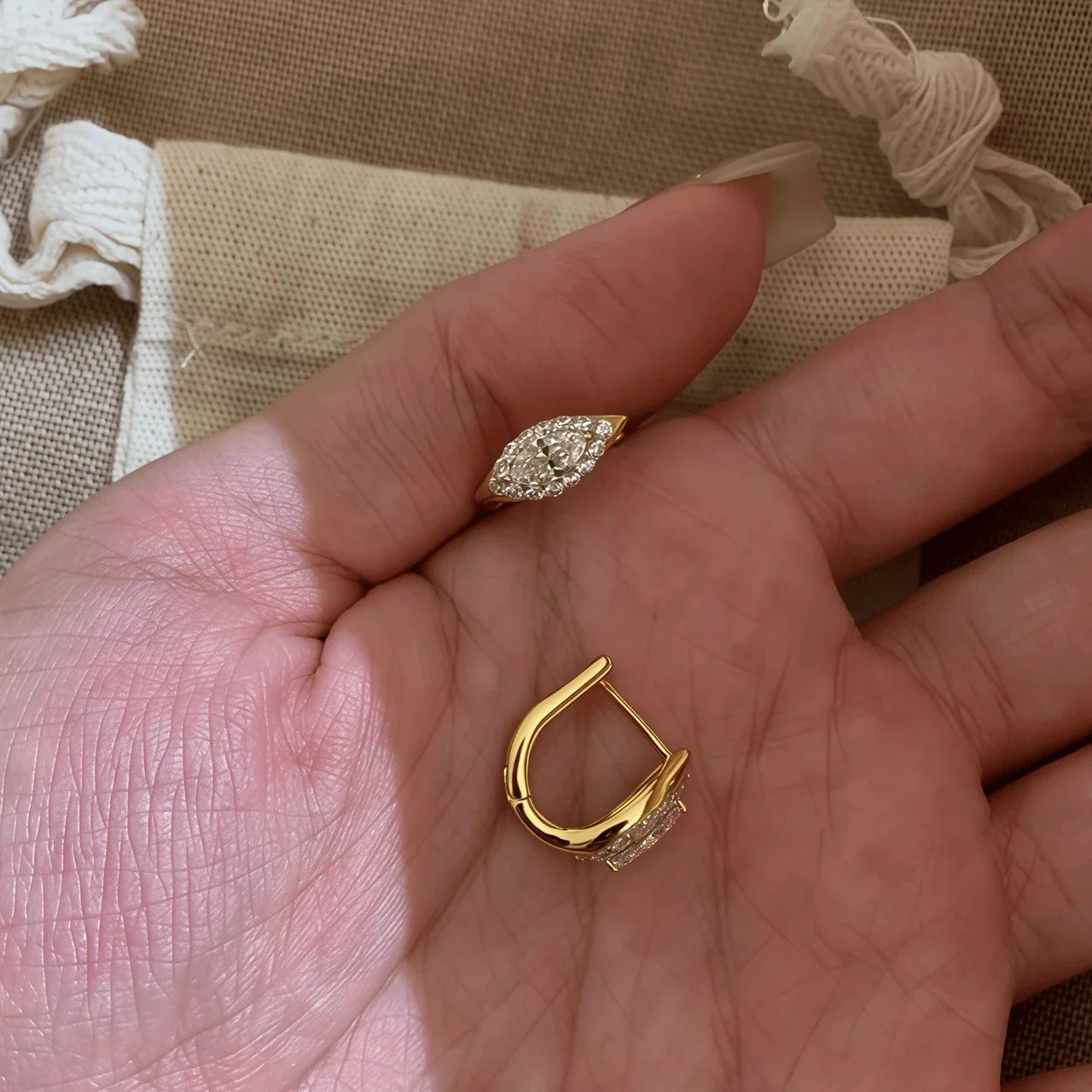 Refined 18K Gold-Plated Marquise Halo Hoop Earrings