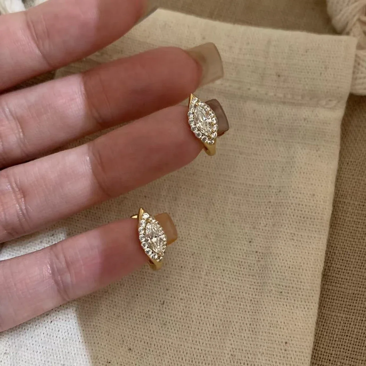 Refined 18K Gold-Plated Marquise Halo Hoop Earrings