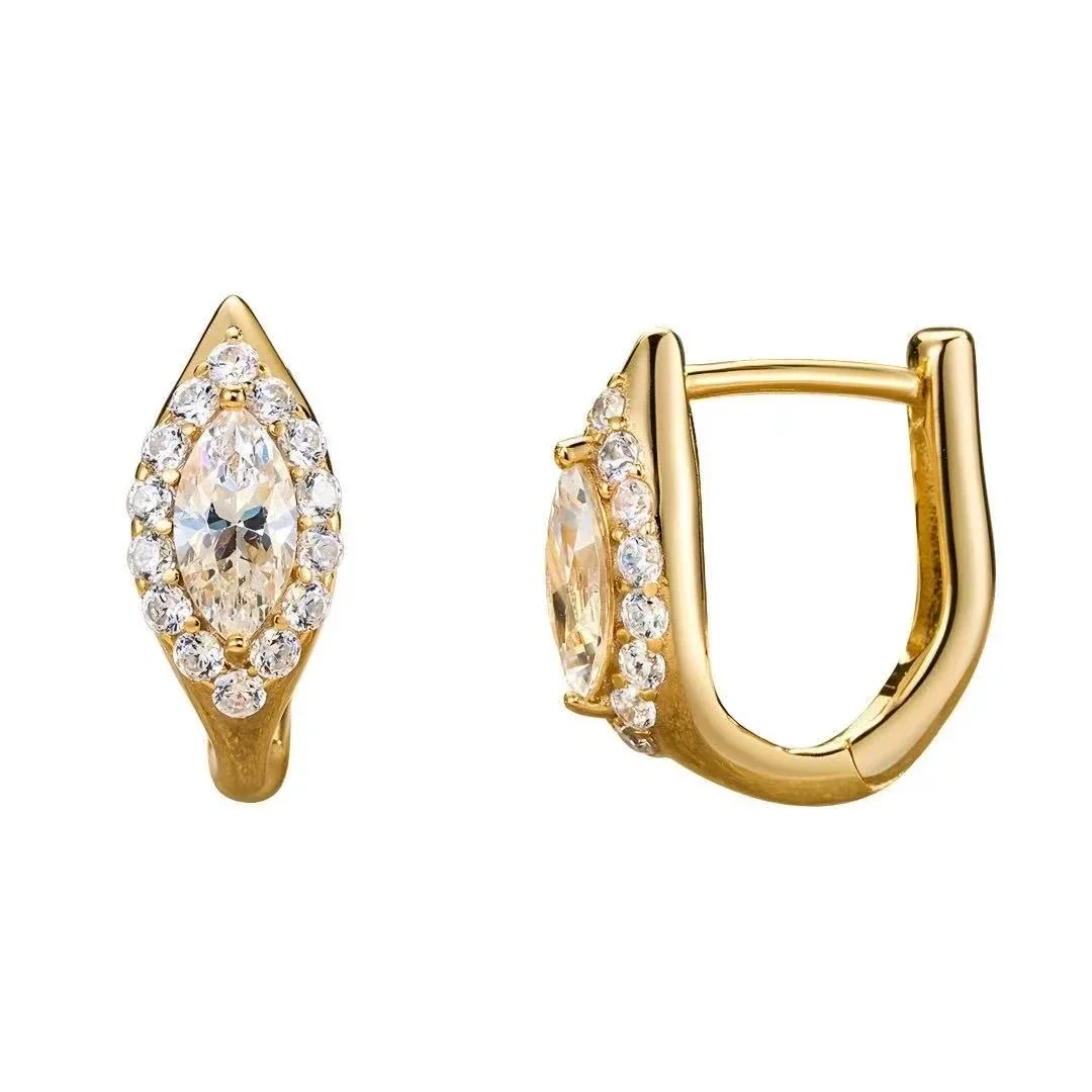 Refined 18K Gold-Plated Marquise Halo Hoop Earrings - Gold