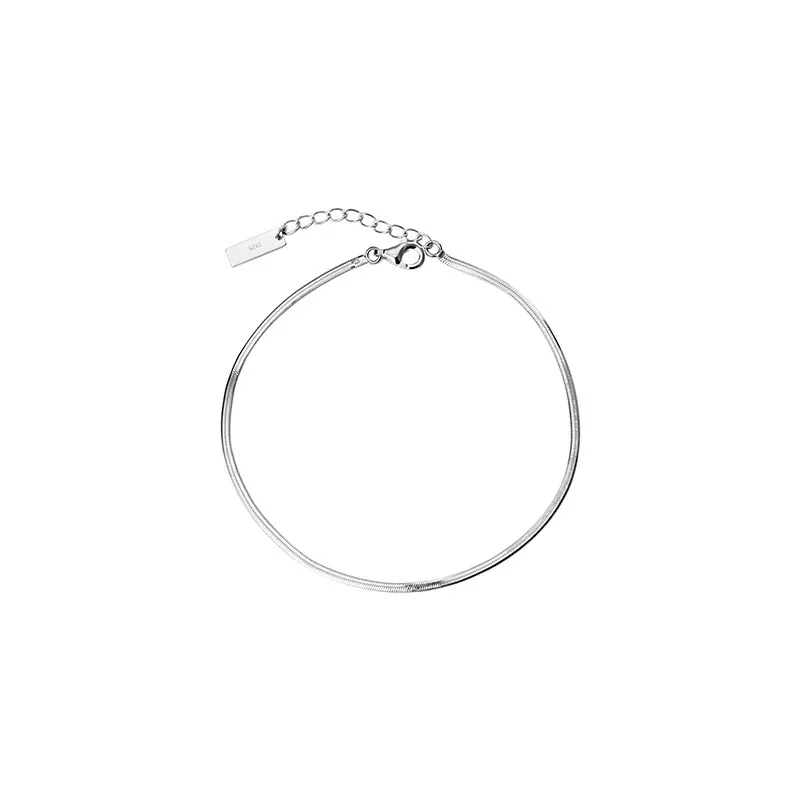 Sleek 925 Sterling Silver Snake Chain Bar Tag Anklet